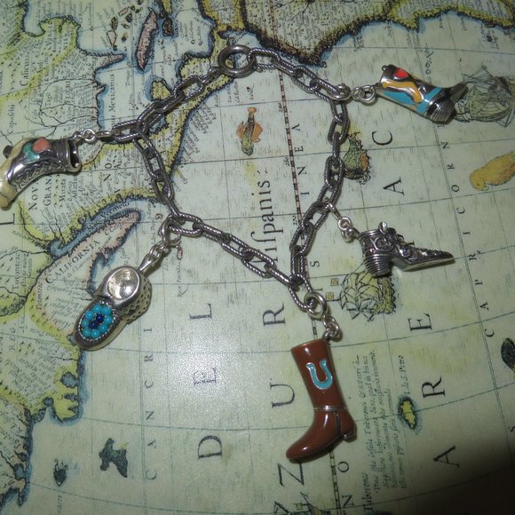 ❤️925 Sterling CAROLYN POLLACK Relios Western Cowboy Boots 5 Charm Bracelet - Picture 2 of 9